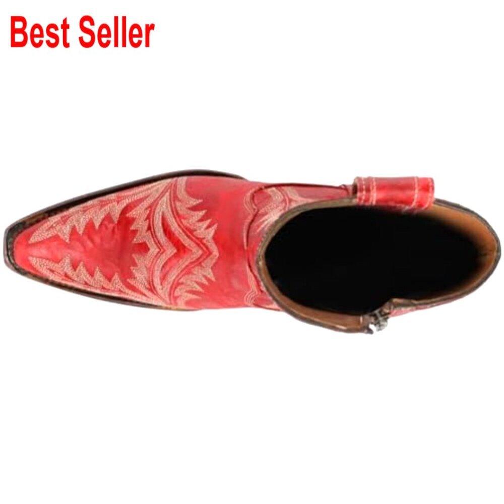 Embroidered Snip Toe Ankle Boots Low Heel Casual Womens Size - Picture 4 of 6